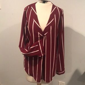 Maroon and white striped v neck work too